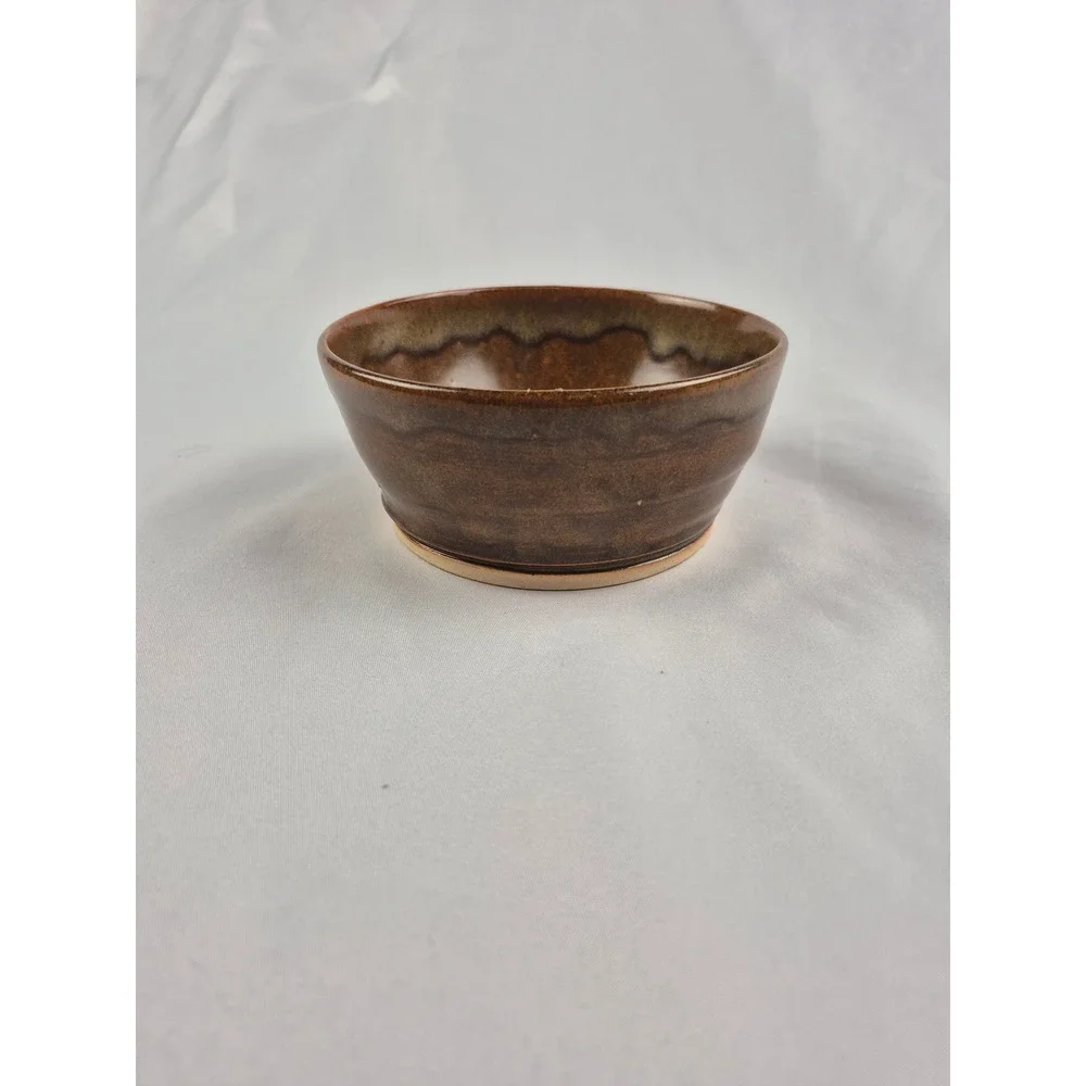 Signed Studio Art Pottery Bowl Blue White Flowers Handmade Ceramic Trinket Dish